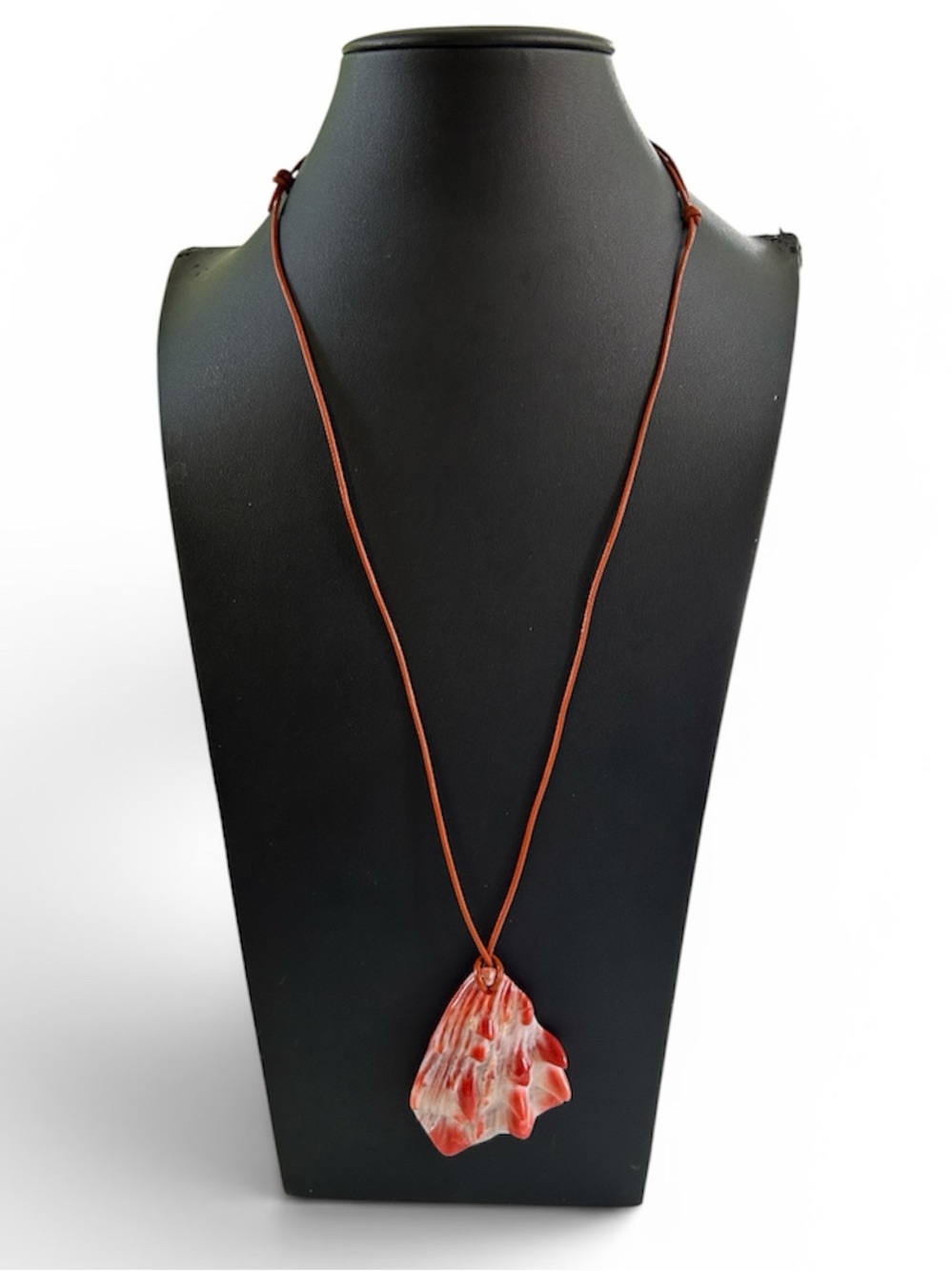 Boho Southwestern Red Orange Spiny Oyster Shell Cord Necklace